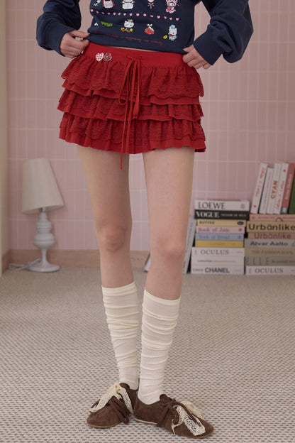 Elegant Red Lace Cake Skirt