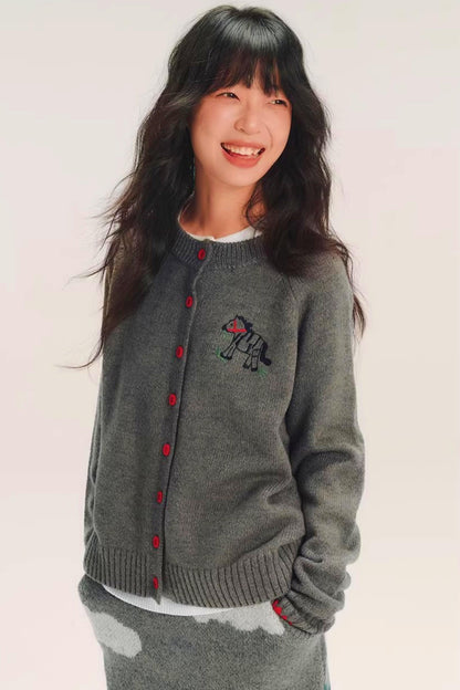 Pony Embroidered Wool Cardigan