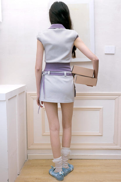 Purple Gray Polo Skirt Set-Up