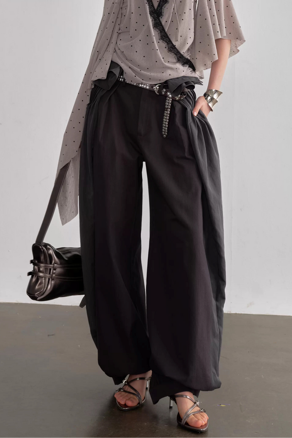 Pleated Patchwork Lantern Pants