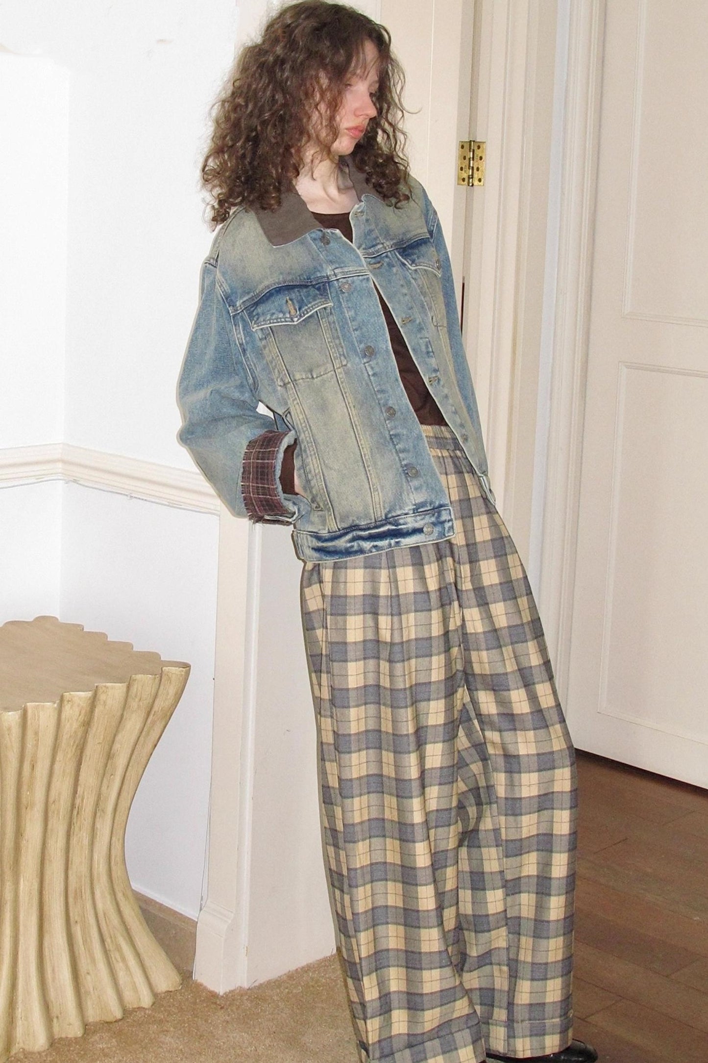 Autumn Plaid Denim Jacket