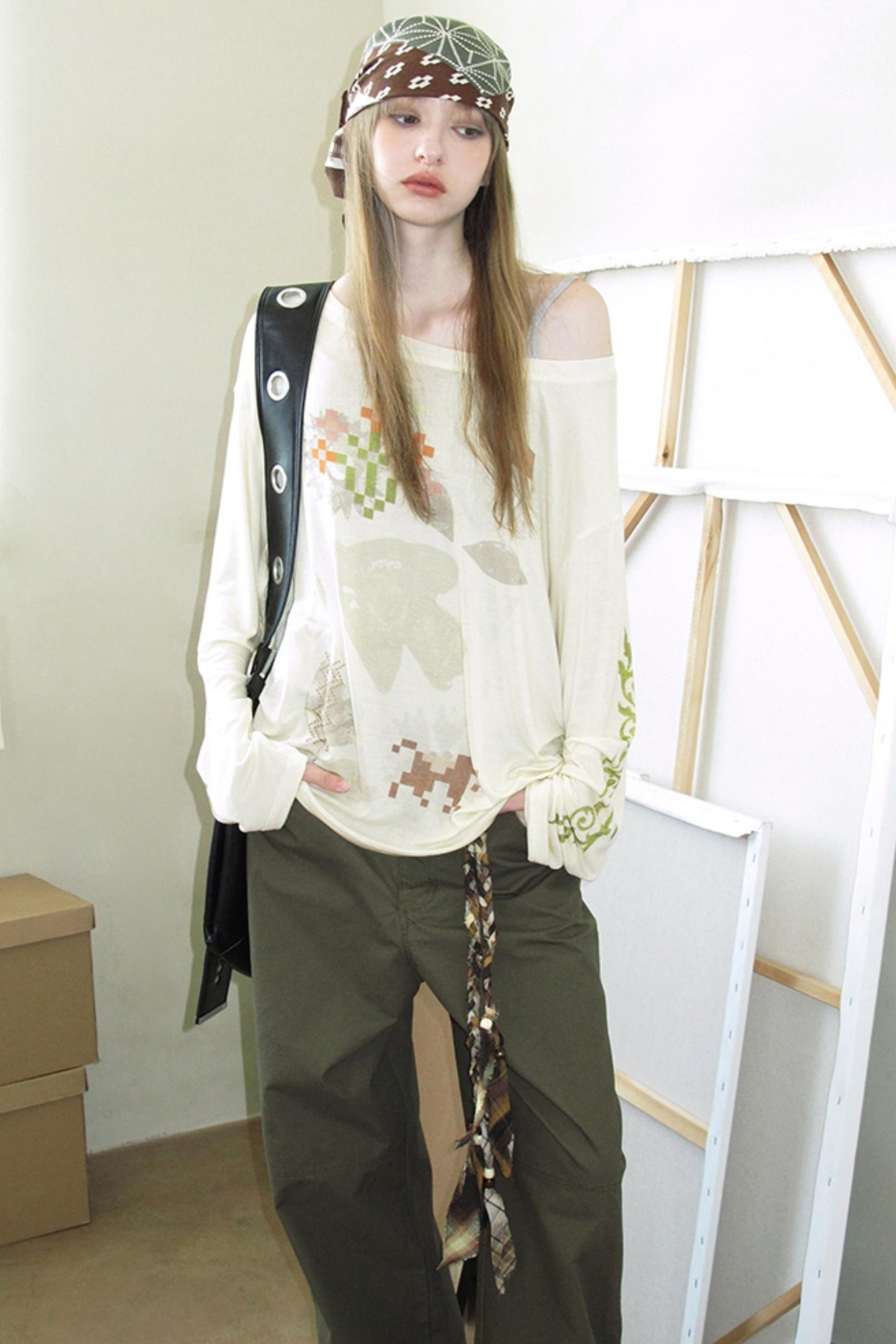 Vintage Mosaic Slanted Shoulder T-Shirt