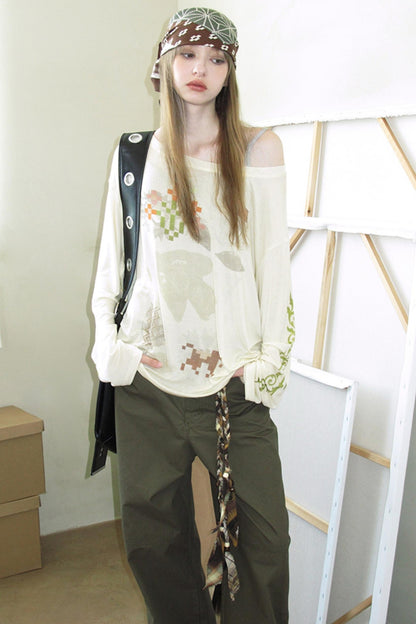 Vintage Mosaic Slanted Shoulder T-Shirt