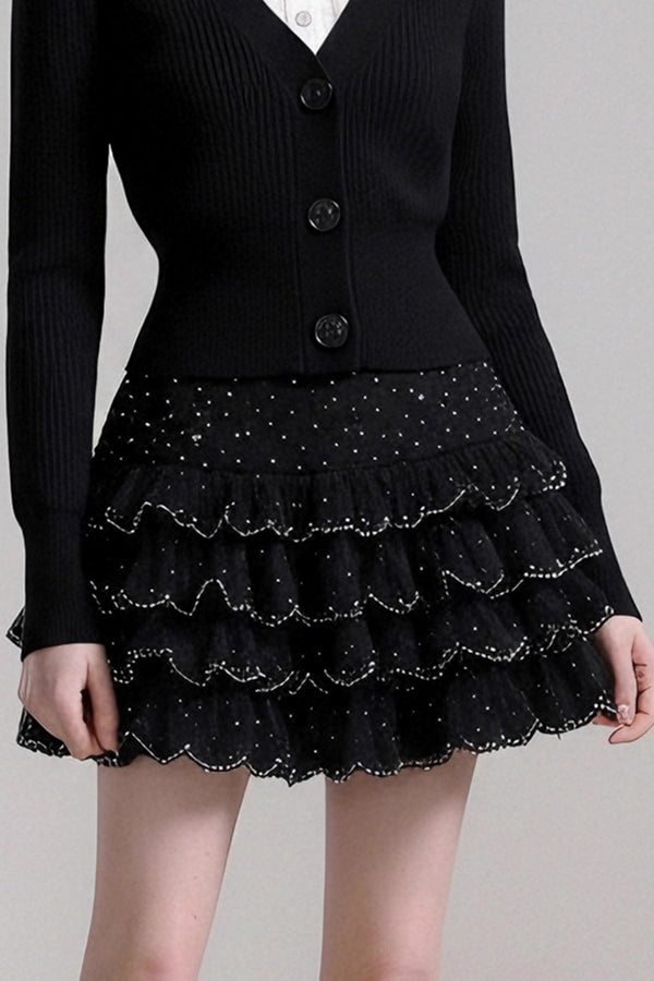 Autumn V-Neck Knitted Cardigan Skirt Set-Up