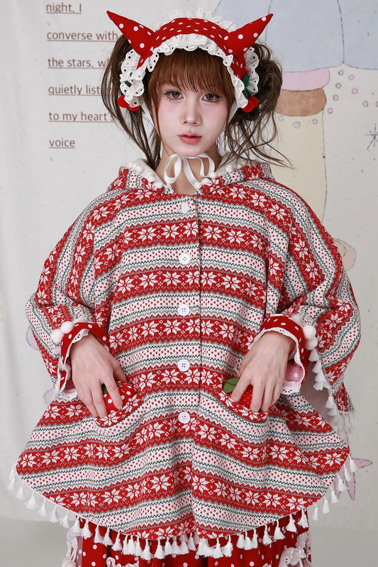 Vintage Red Knit Cape Jacket