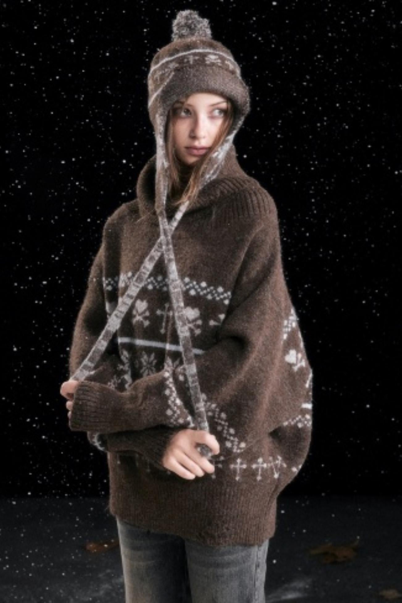 Knitted Snowflake Earflap Hat