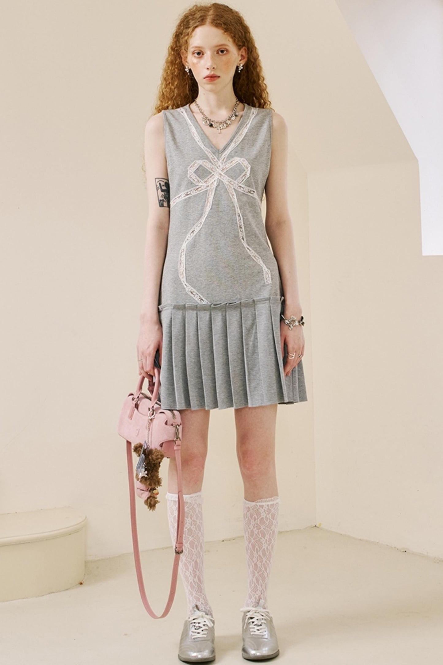 Chic V-Neck Lace Knit Dress