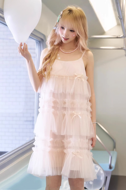 Pink Ruched Puff Sleeve Dress