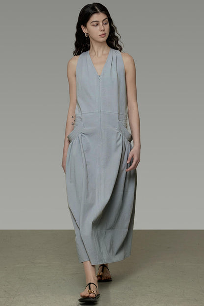 V-Neck Pocket Maxi Dress