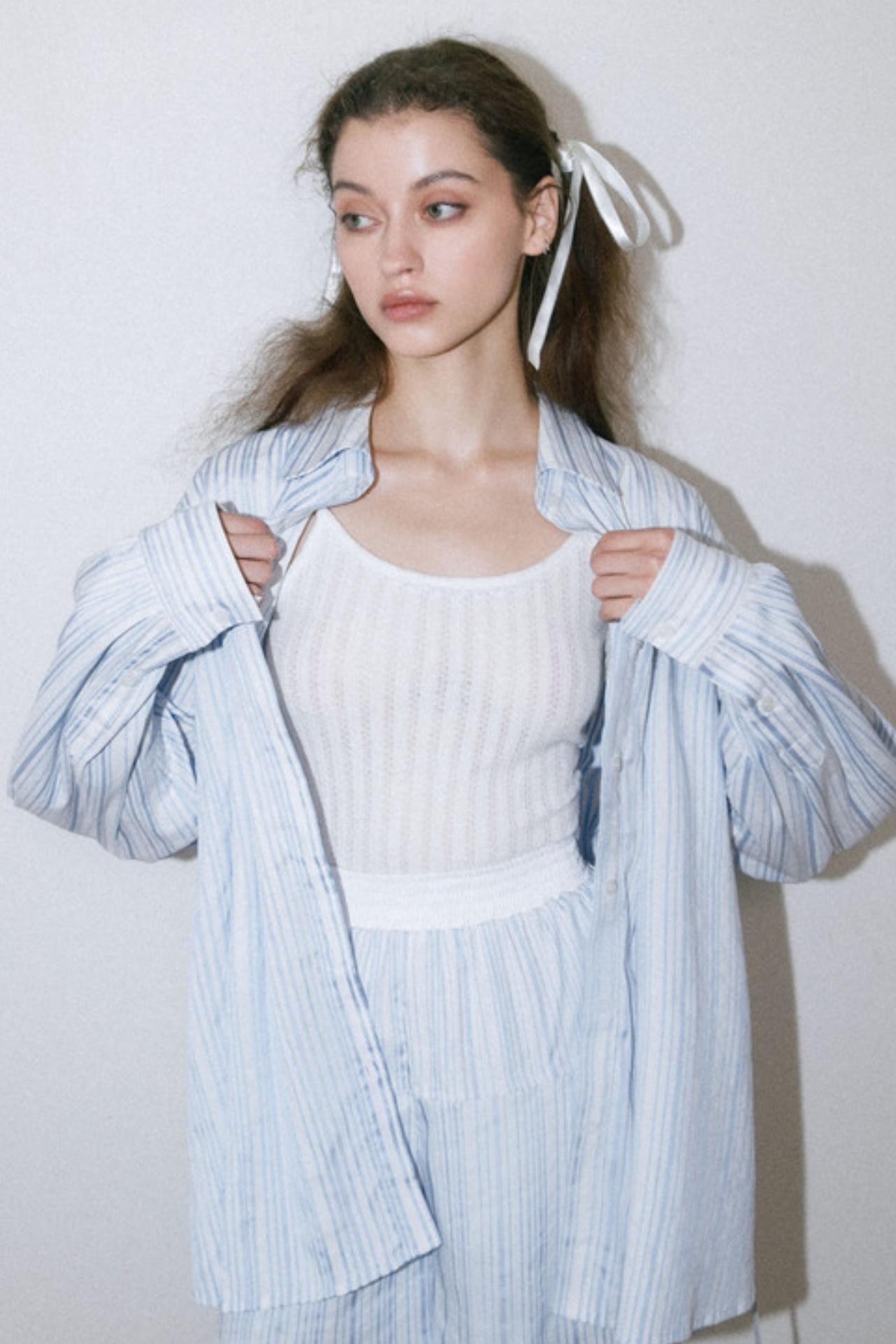 Blue Striped Casual Set-Up