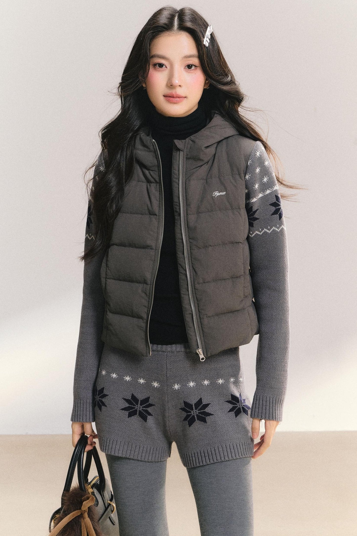 White Duck Down Ribbed Jacket Set-Up