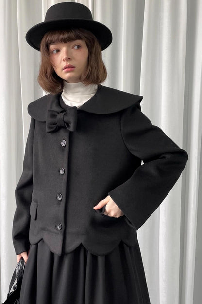 Black Woolen Bow Coat