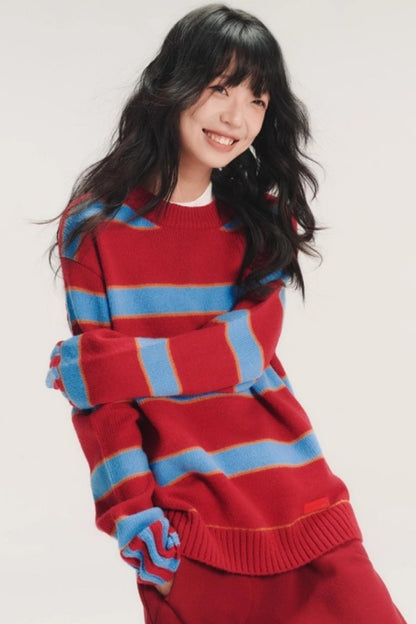 Color-Blocked Wool Striped Sweater