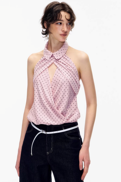 Gepunktete Neckholder-Bluse