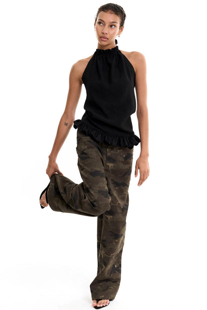 Wool Halterneck Ruffle Camisole Top