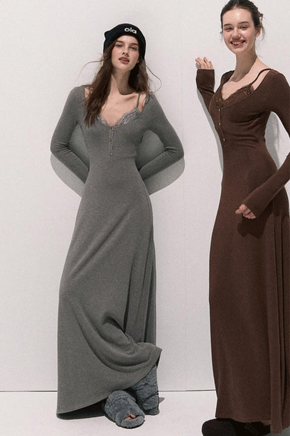 Basic Lace Knit Waist Dress