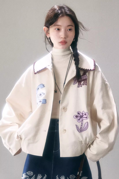 Horse Embroidery Linen Jacket Set