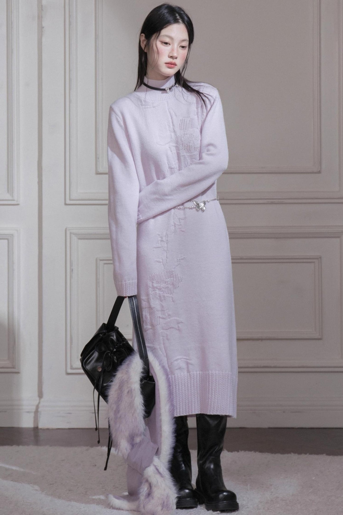 Light Purple Embossed Wool Dress