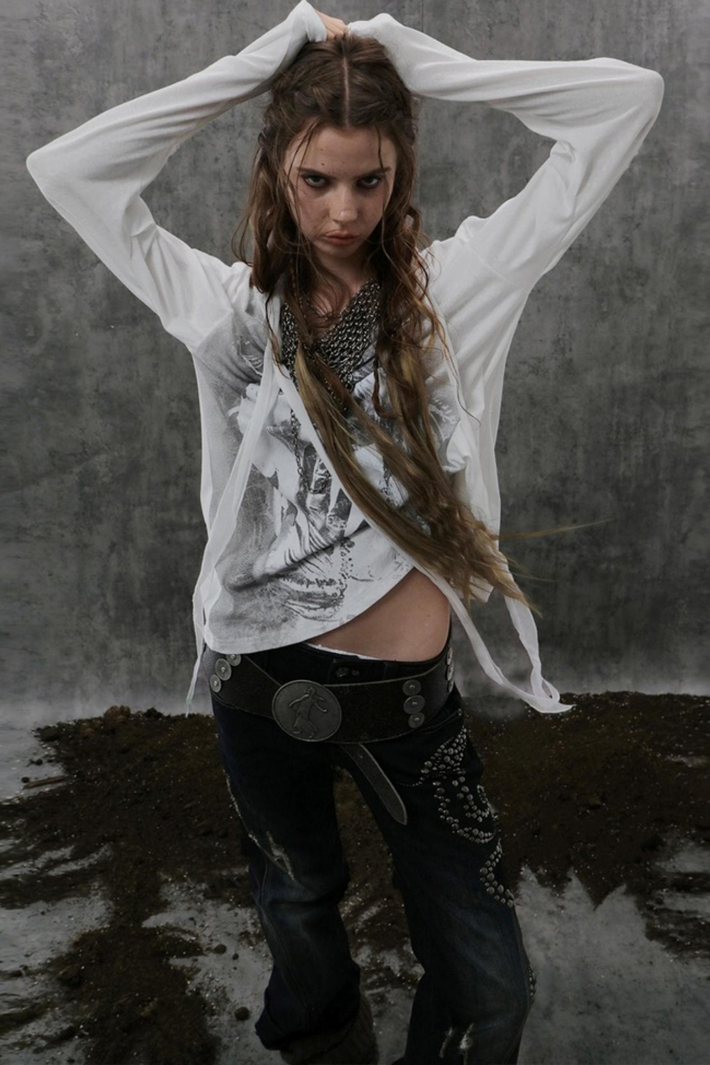 Drop-Shoulder Punk Long Sleeve T-Shirt