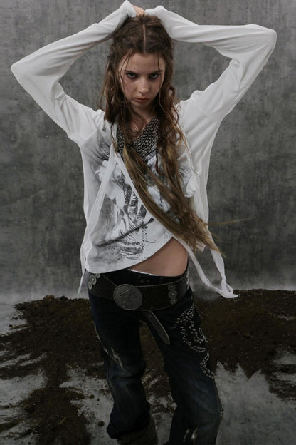 Drop-Shoulder Punk Long Sleeve T-Shirt