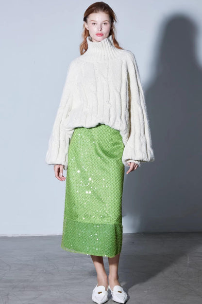 Sparkling Beaded Satin Skirt