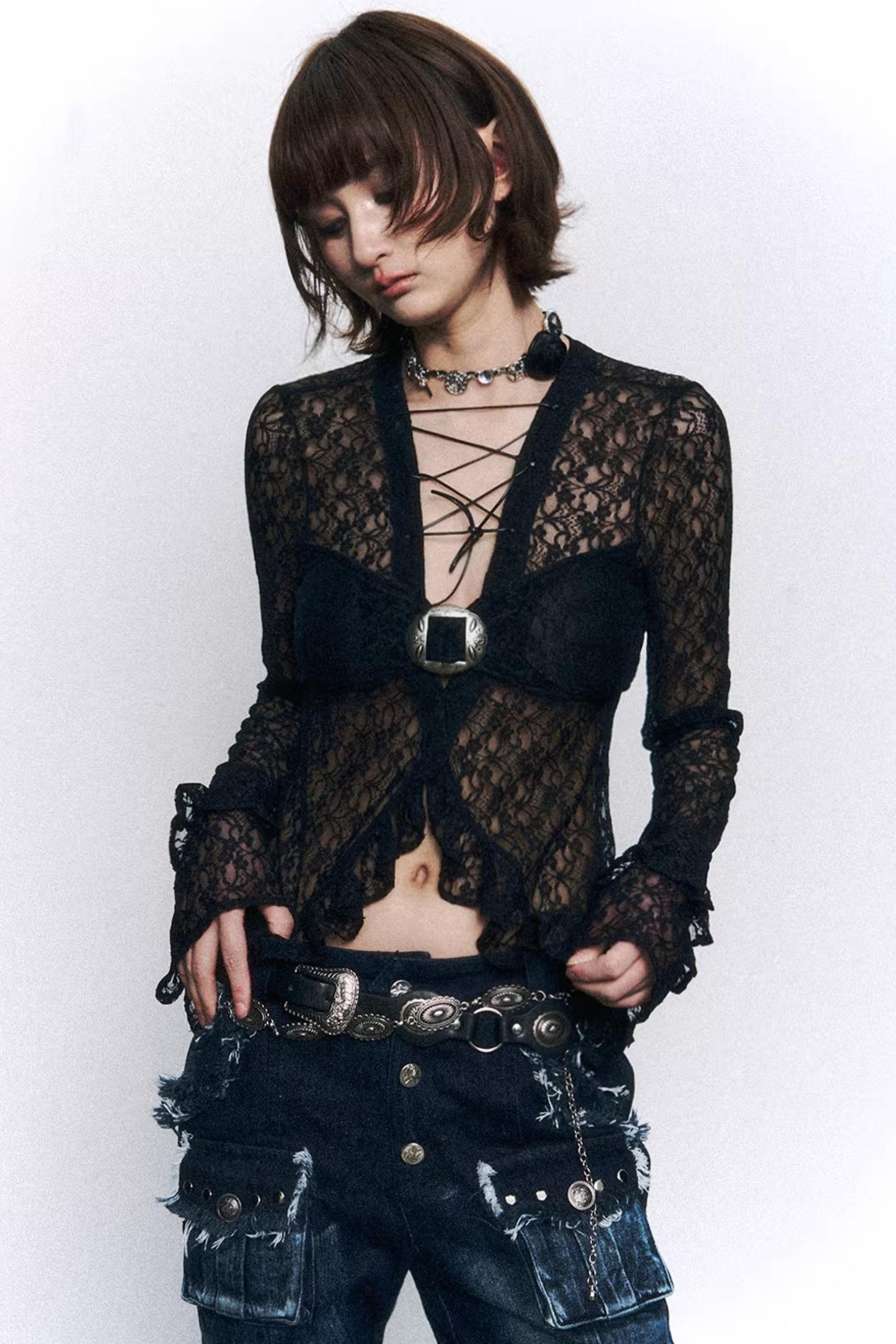 Romantic Lace Ruffled Blouse Top