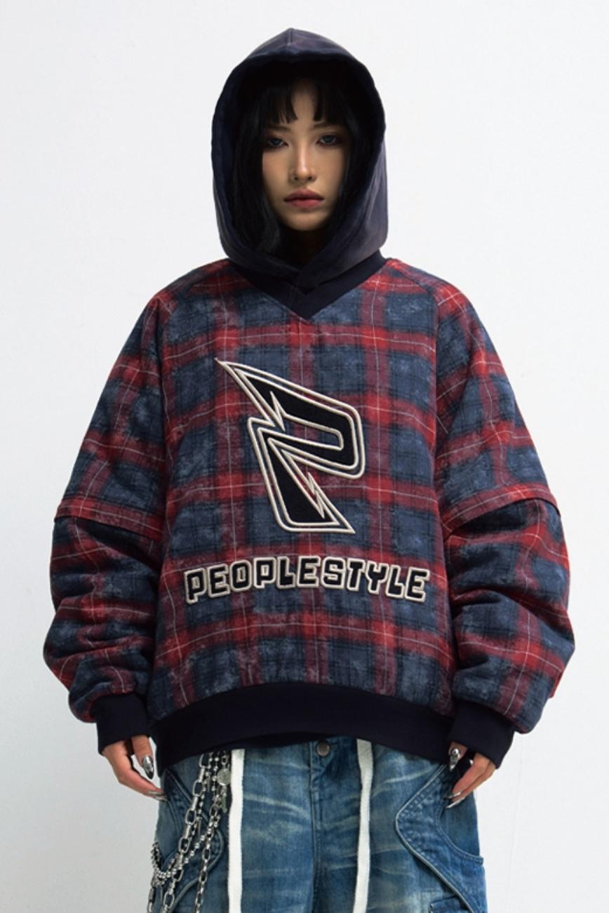 Vintage Check Fleece Pullover Sweatshirt