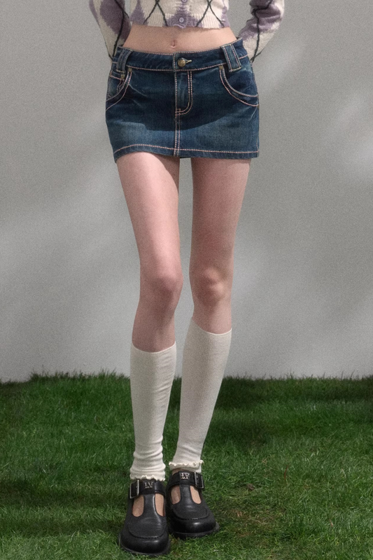 Retro Washed Denim Skirt