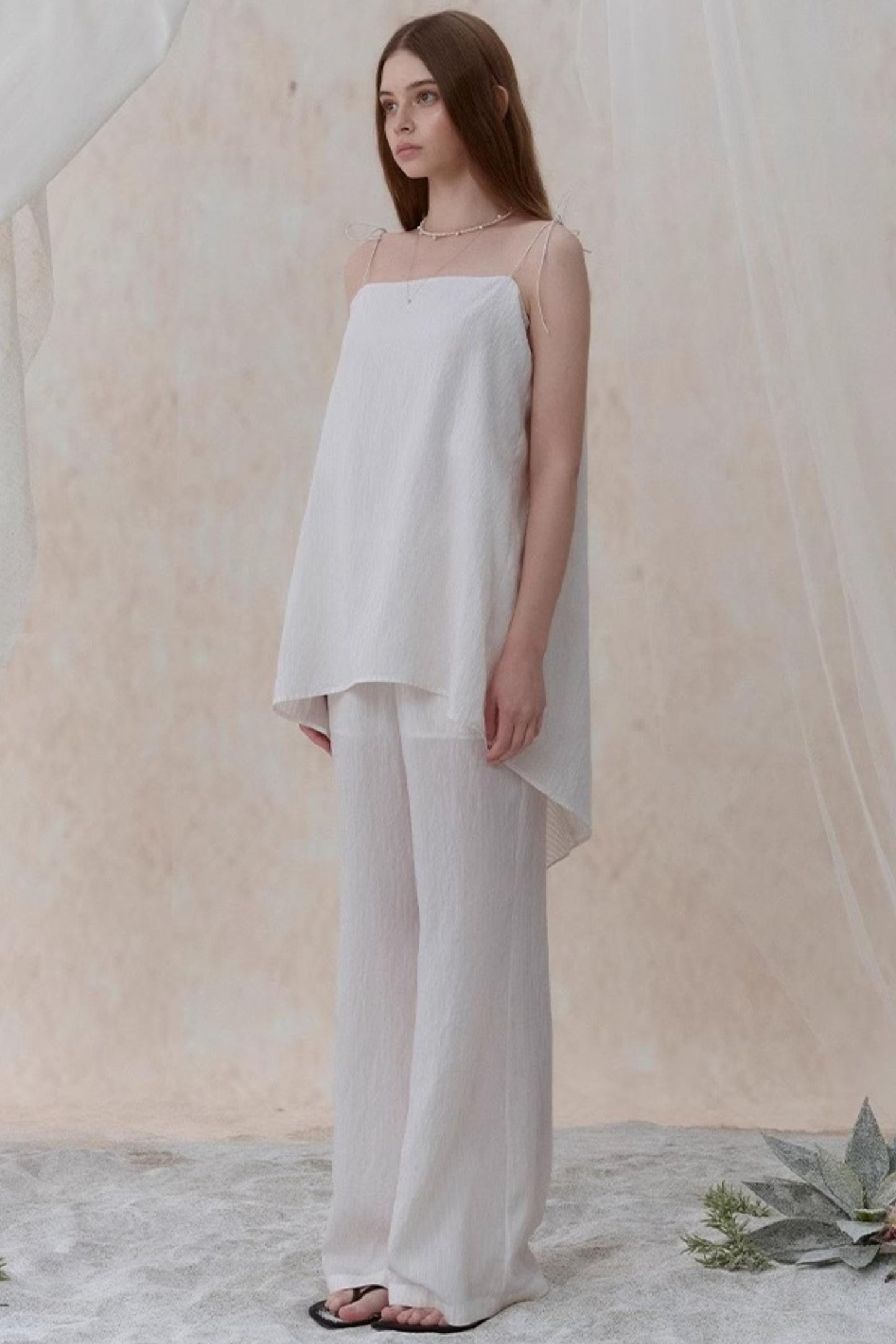 Draped Pearl Stripe Camisole Set-UP