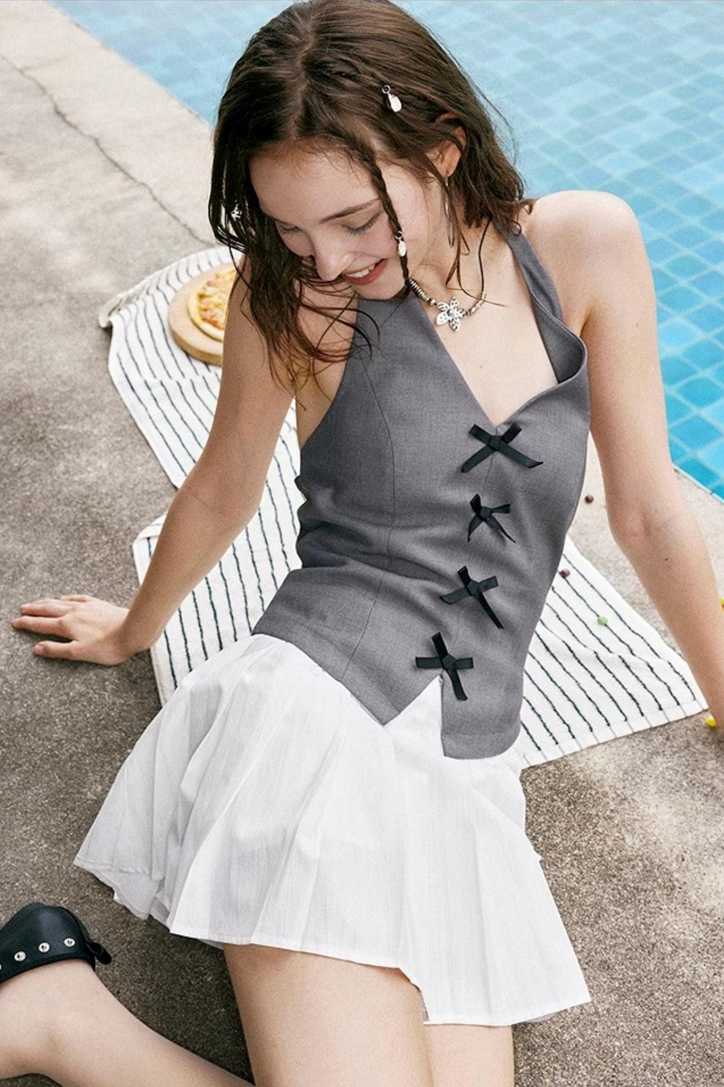 Gray A-Line Halter Dress