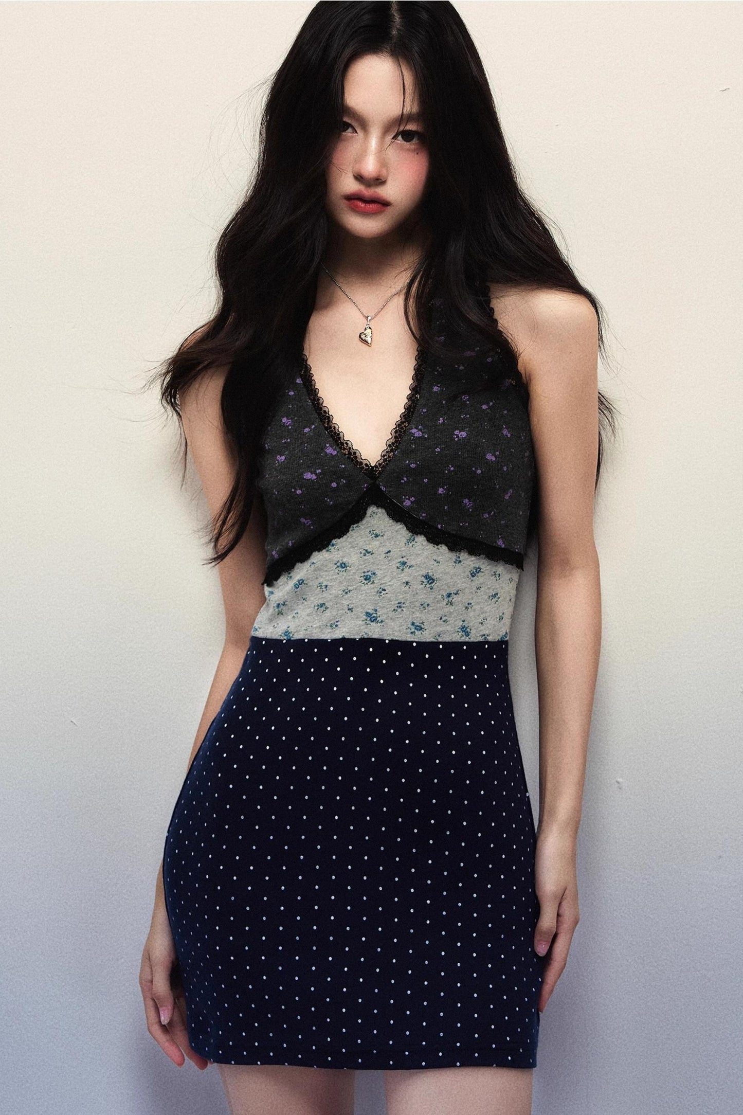 Polka Dot Patchwork V-Neck Sundress Set-Up