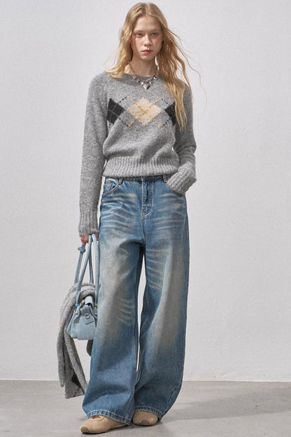 Retro Fleece-Lined Denim Pants