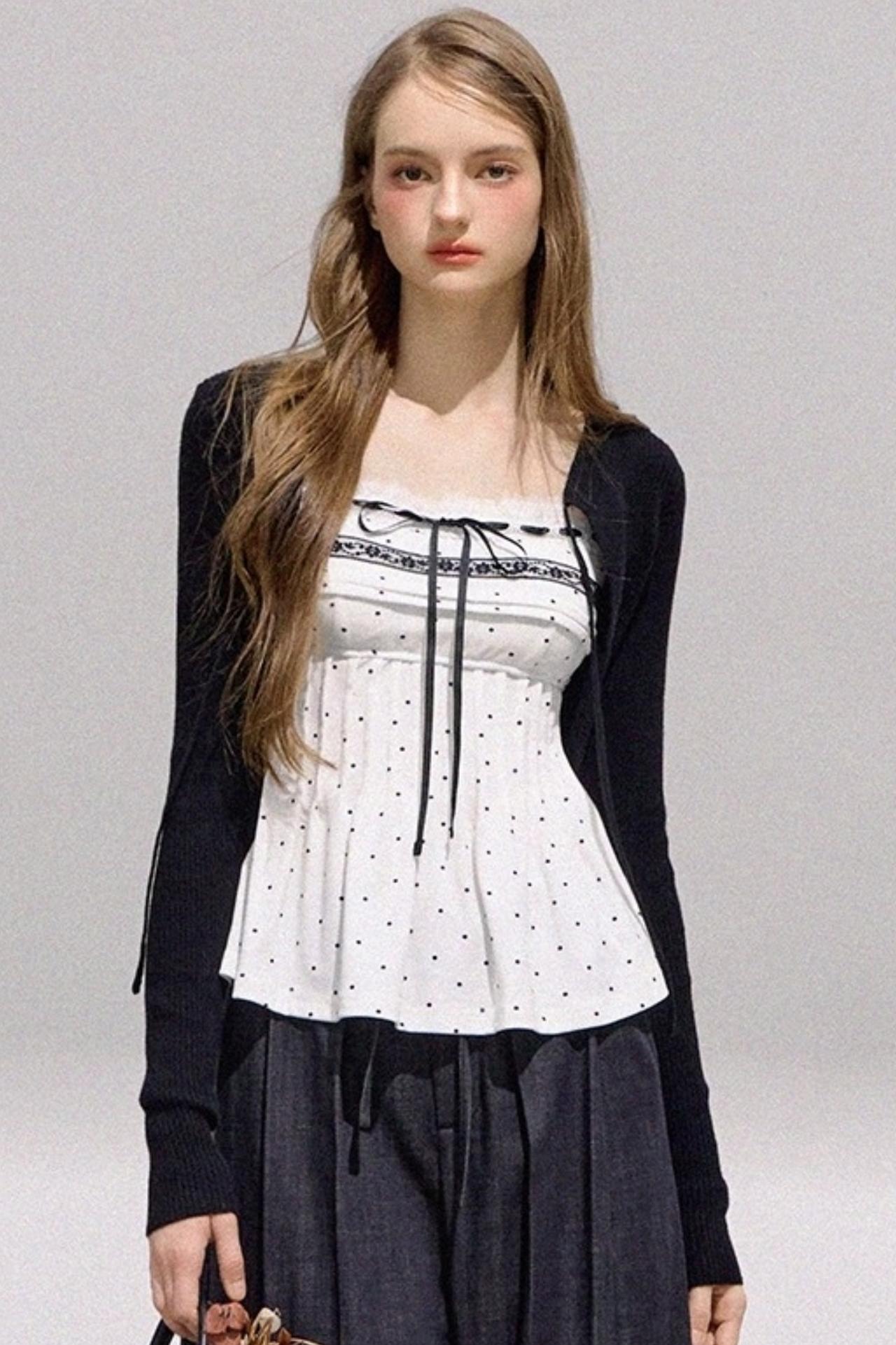 Lace Bow Polka Dot Top Set-Up