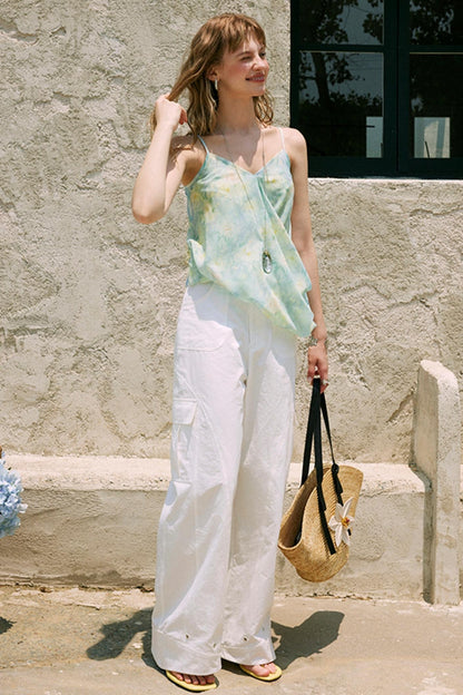 Blue Floral Thin V-Neck Camisole