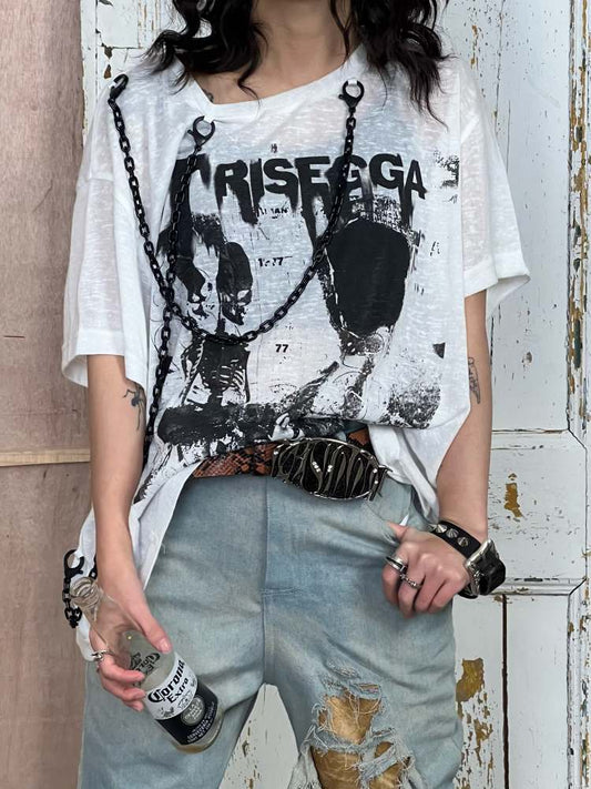 Black Chain Skeleton Demon Print Tee