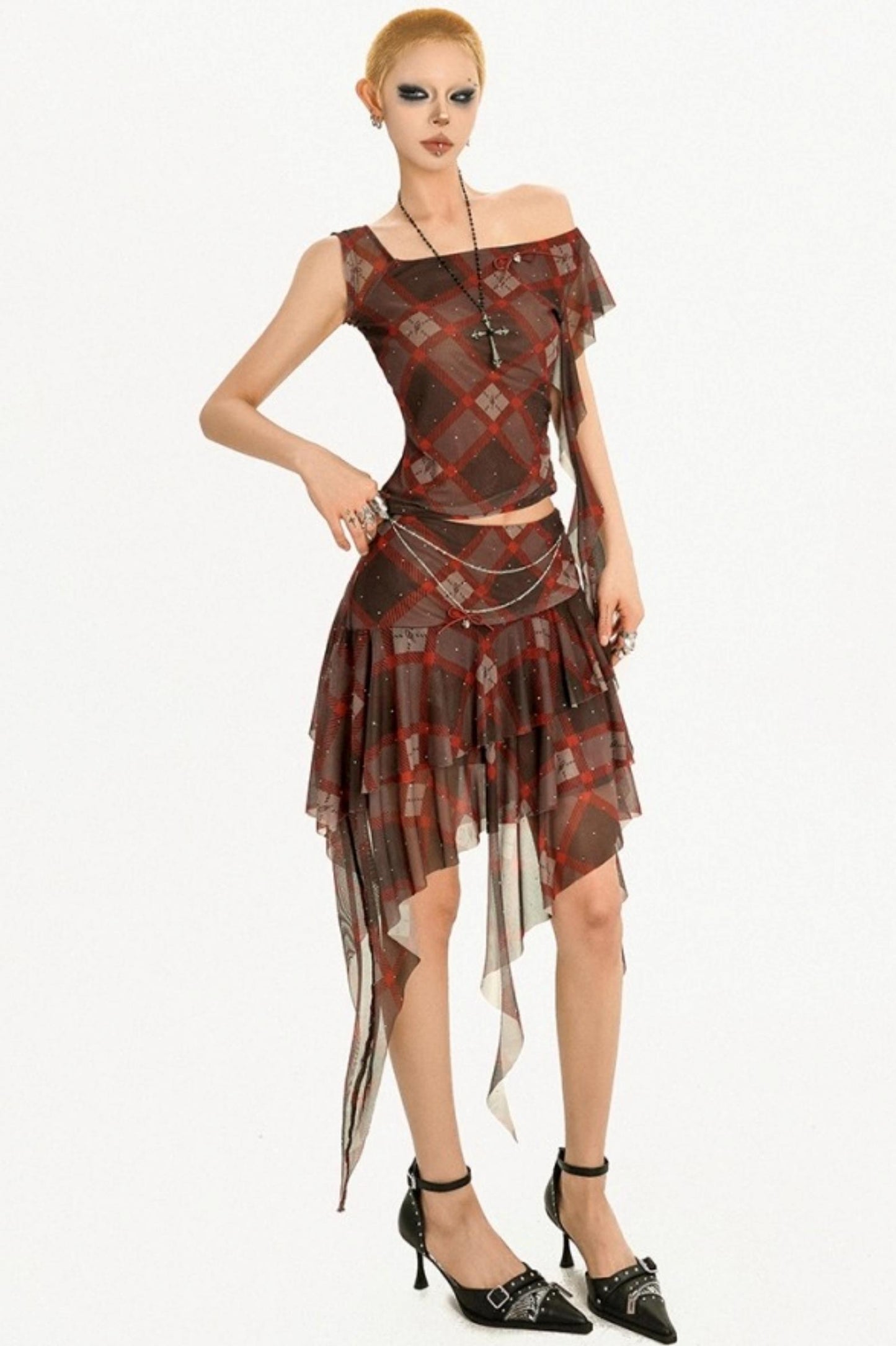 Retro Streamer Plaid Skirt Set