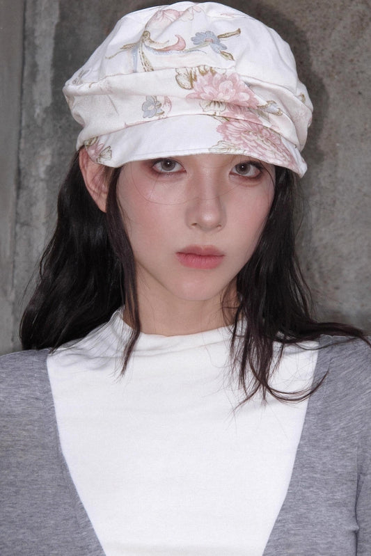 Tencel Floral Print Newsboy Hat