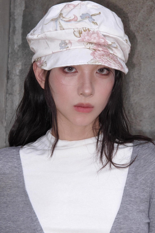 Tencel Floral Print Newsboy Hat