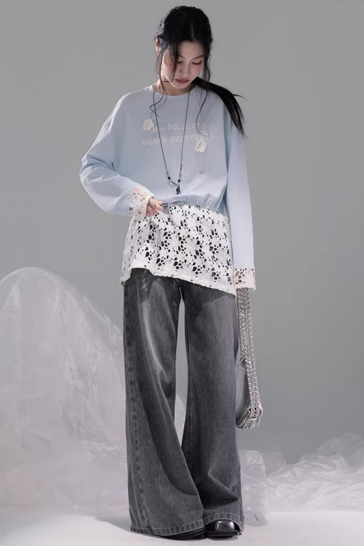 Transparent Patchwork Embroidery Blouse