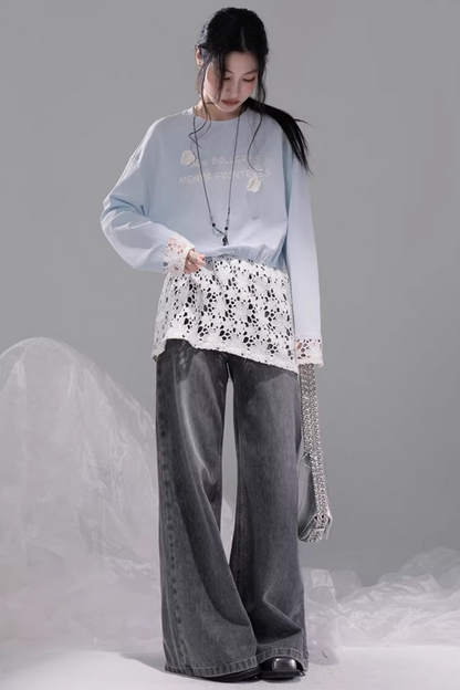 Transparent Patchwork Embroidery Blouse