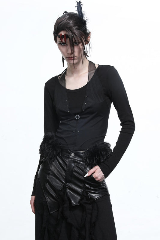 Fake Halterneck Patchwork Wool T-Shirt