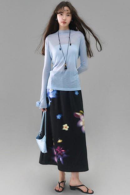 Wild Flower Satin Print Skirt