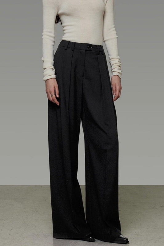 Classic Pleated Wide-Leg Pants