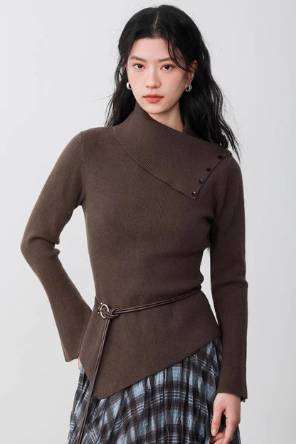 Hollow Slanted Collar Sweater