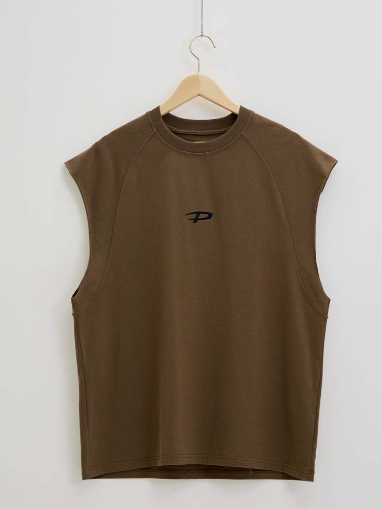 Logo Embroidery Wide Shoulder Sleeveless T-Shirt