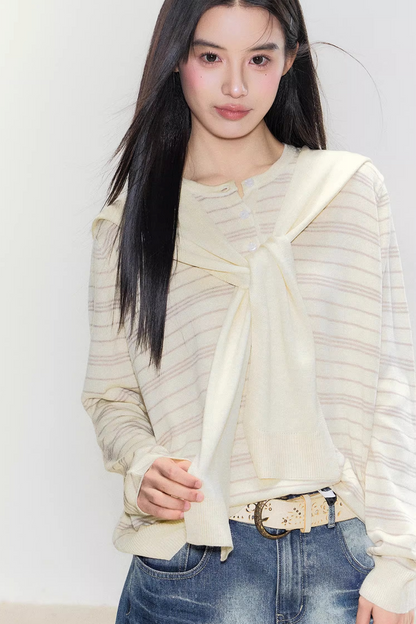 Striped Knit Shawl Sweater
