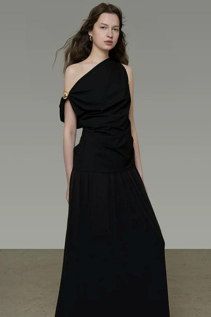 Asymmetrical Black A-Line Dress