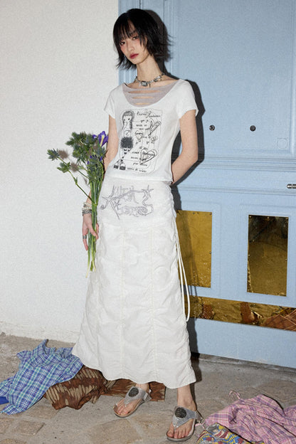 White Pleated A-Line Skirt