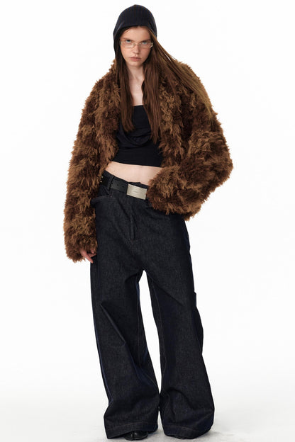 Floral Silhouette Faux Fur Coat