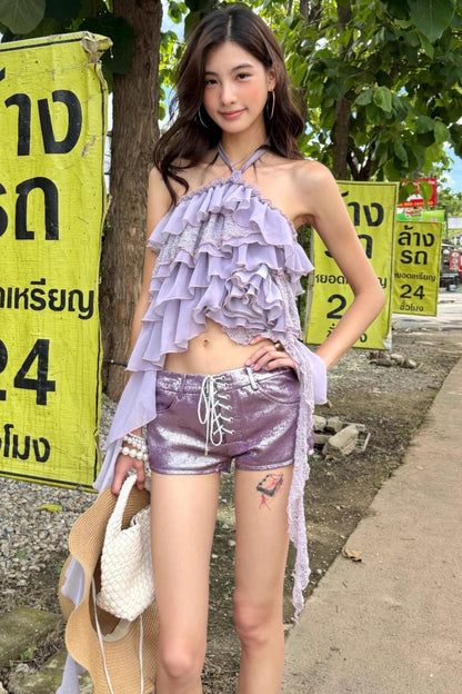 Chiffon Lace Top Shorts Set-Up